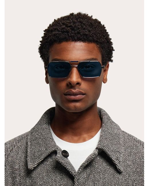 Ferragamo Blue Rectangular Frame Sunglasses for men