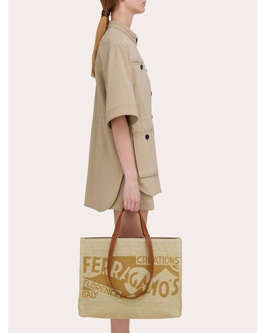Ferragamo Natural Tote Bag With Logo (Xl)