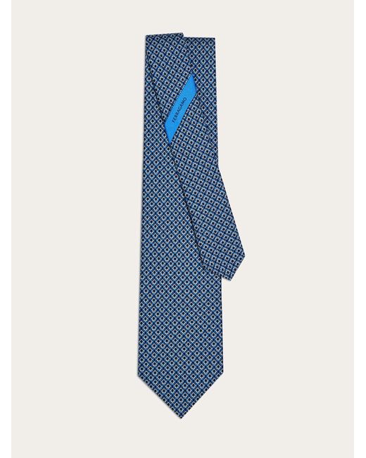 Ferragamo Blue Gancini Print Silk Tie for men