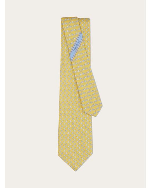 Ferragamo Yellow Mini Fish Print Silk Tie for men