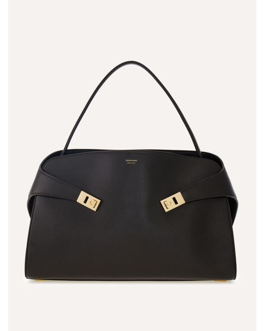 Ferragamo Black Damen Zweifarbige Schultertasche Hug Soft (L)