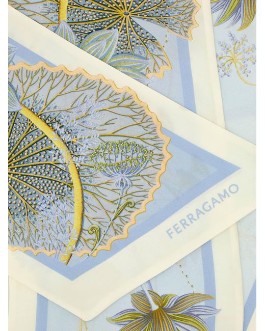 Ferragamo Blue Water Lilies Print Silk Bandeau