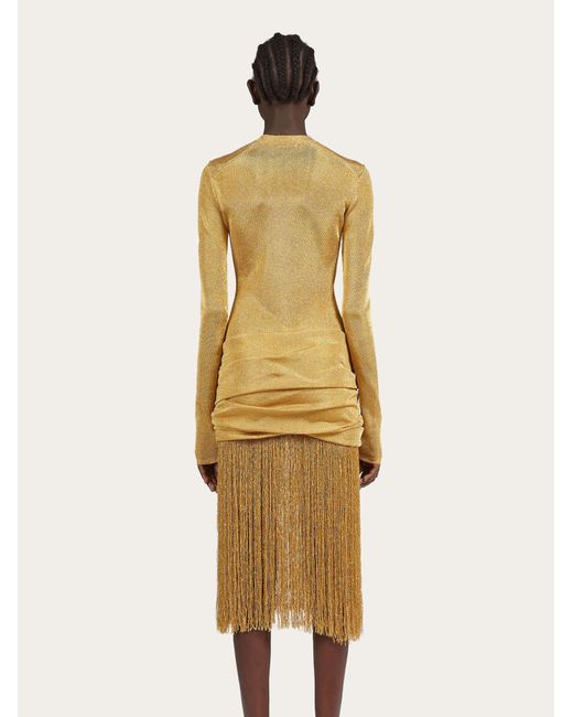 Midi lurex dress with fringed skirt Ferragamo en coloris Metallic