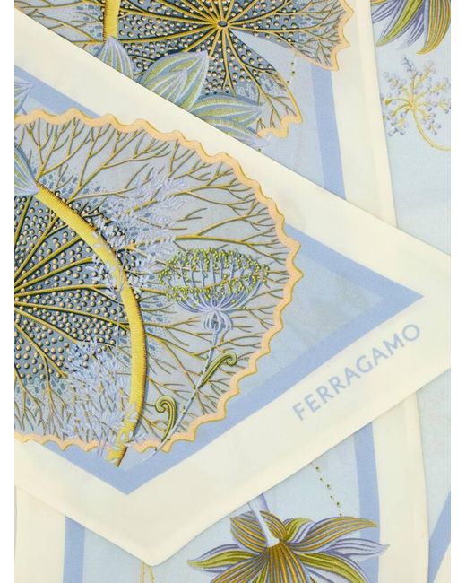 Ferragamo Blue Water Lilies Print Silk Bandeau