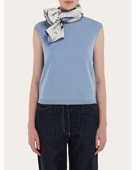Ferragamo Blue Sunflower Print Silk Scarf