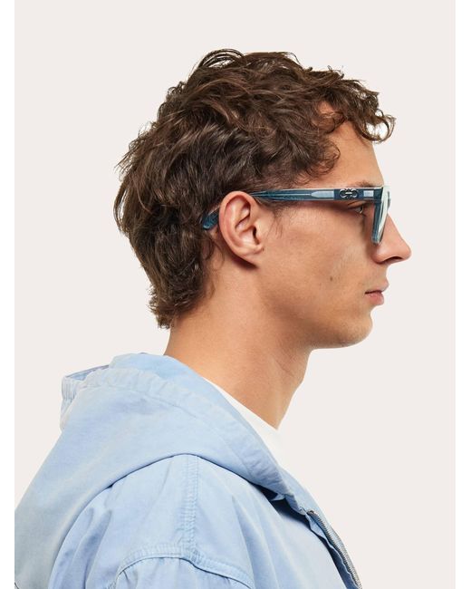 Ferragamo Blue Square Frame Sunglasses for men