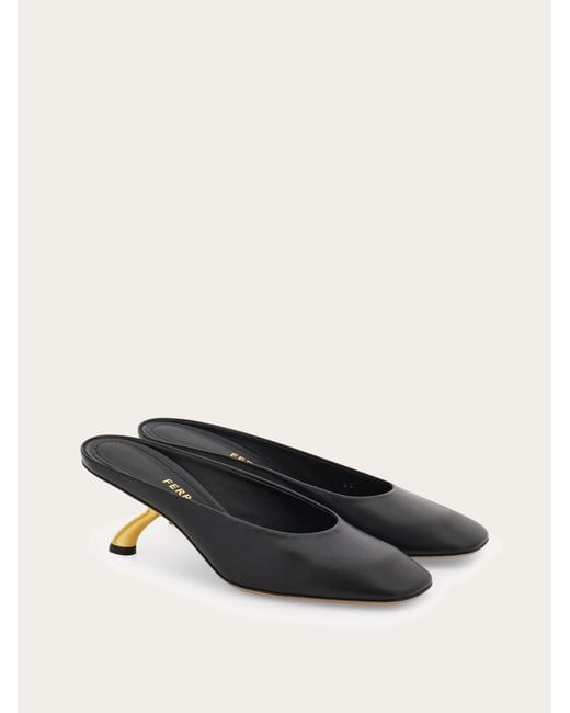 Ferragamo Black S-Shaped Heel Mule .5