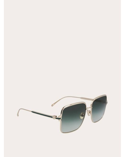 Ferragamo Green Rectangular Frame Sunglasses