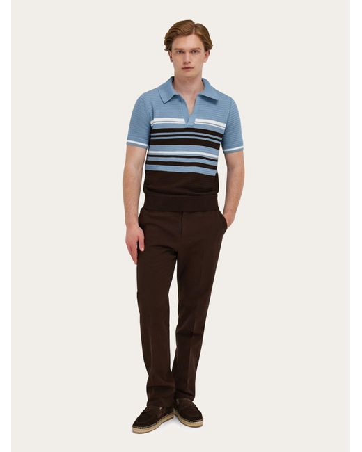 Ferragamo Blue Cotton Knit Polo Shirt for men