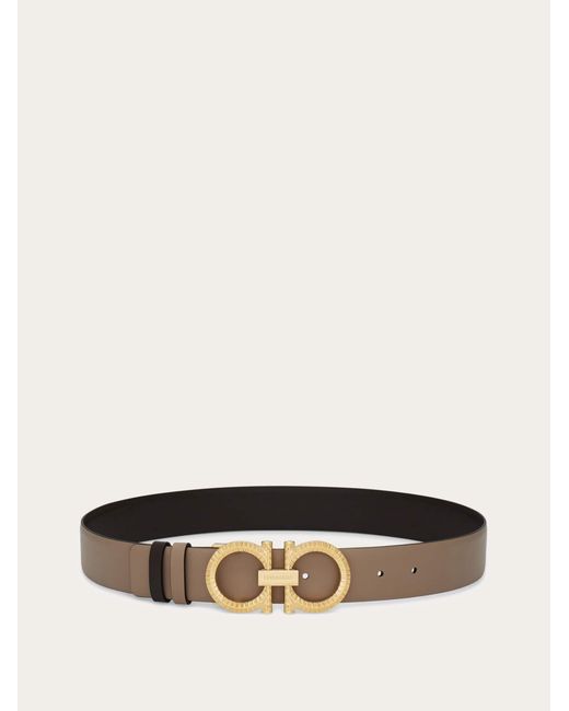 Ferragamo Natural Knurled Gancini Reversible And Adjustable Belt