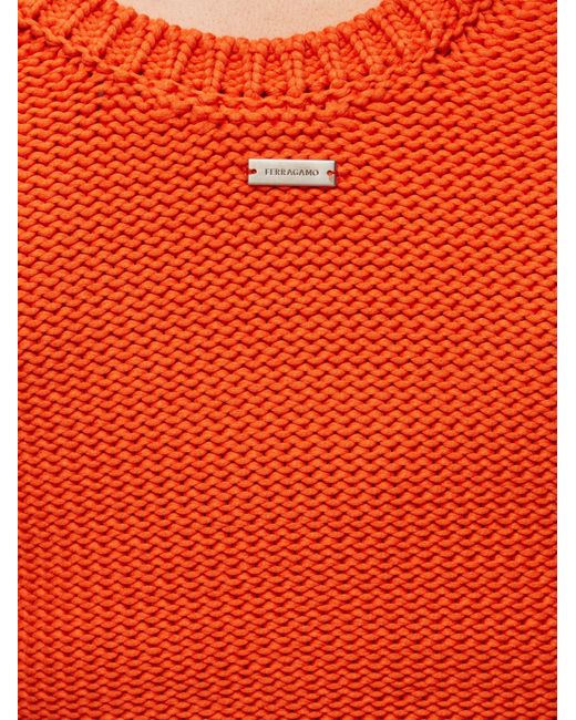 Sleeveless midi knitted dress Ferragamo en coloris Orange