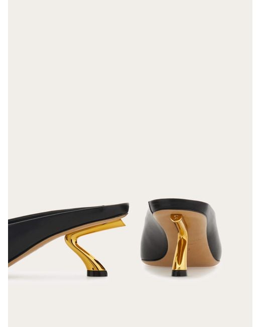 Ferragamo Black S-Shaped Heel Mule .5