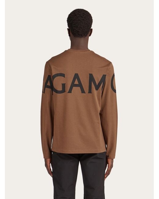 Ferragamo Brown Long Sleeved T-shirt With Graphic Logo for men