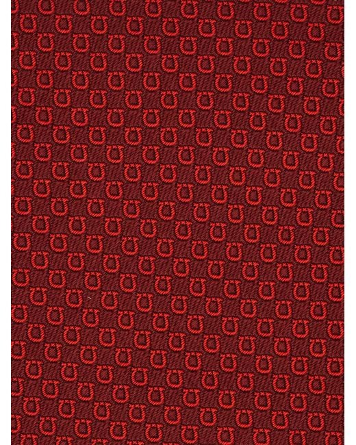 Ferragamo Red Micro Gancini Print Silk Jacquard Tie for men