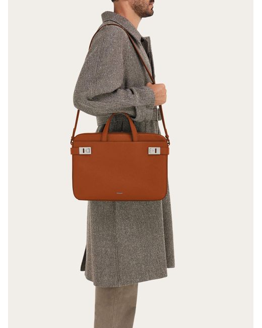 Ferragamo Brown Briefcase With Hug Buckle (M) for men