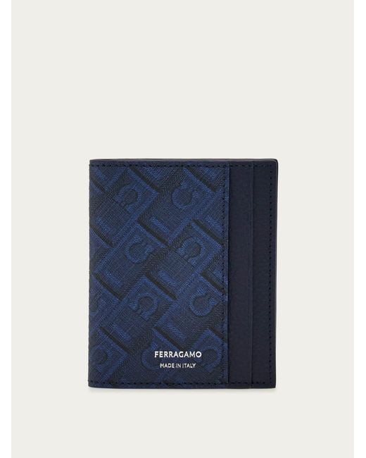 Ferragamo Blue Monogram Credit Card Holder for men