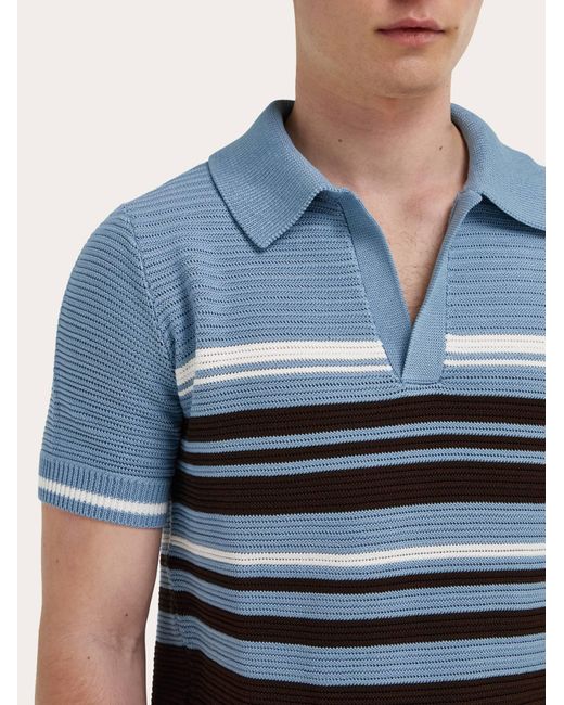 Ferragamo Blue Cotton Knit Polo Shirt for men