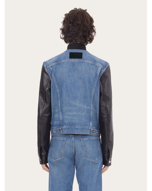 Denim and leather jacket Ferragamo pour homme en coloris Blue