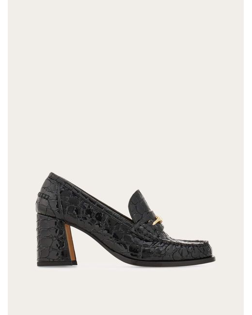 Ferragamo Black F Buckle Heeled Loafer .5