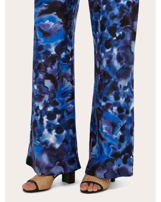 Ferragamo Blue Carnation Print Silk Trouser