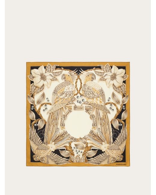 Ferragamo Metallic Parrots Print Silk Foulard