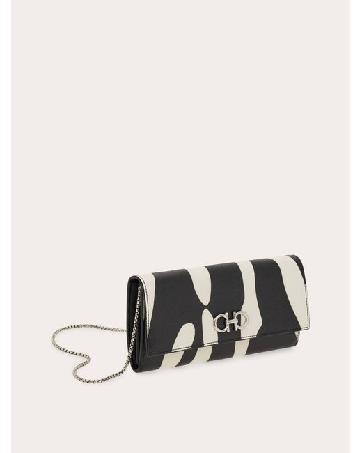 Ferragamo Black Gancini Wallet With Chain