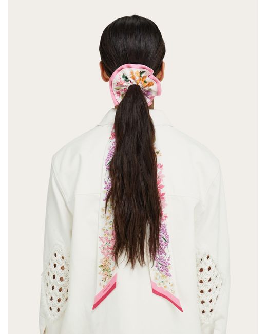 Ferragamo Pink Spring Print Silk Scrunchie With Mini Bandeau