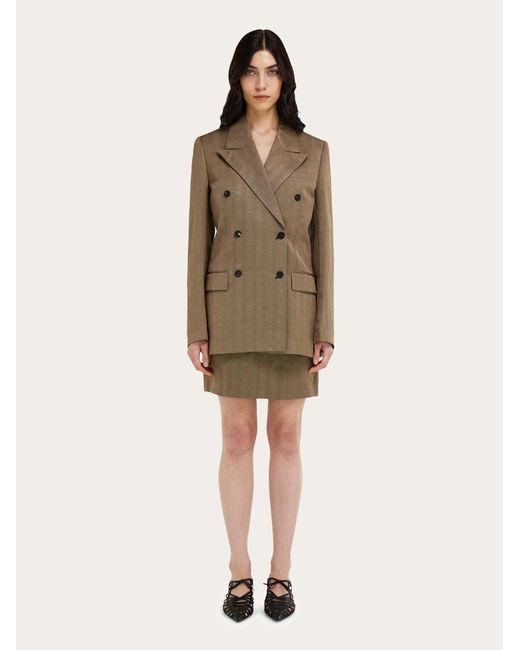 Ferragamo Natural Double Breasted Linen Blend Blazer