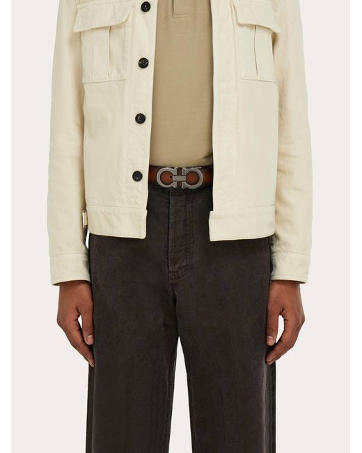 Ferragamo White Reversible And Adjustable Belt With Rectangular Buckle for men