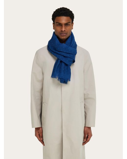Ferragamo Blue Logo Embellished Stole for men