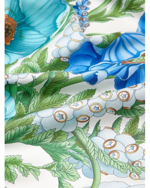 Ferragamo Blue Damen Halstuch Aus Reiner Seide Mohnblumen-Print Weiß