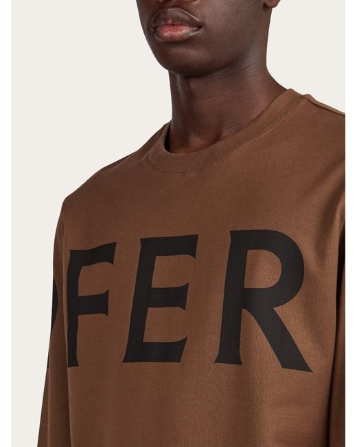 Hommes T-Shirt Manche Longue Avec Logo Graphique Ferragamo pour homme en coloris Brown