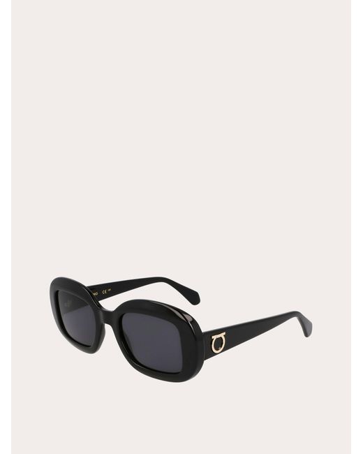 Ferragamo Black Oval Frame Sunglasses