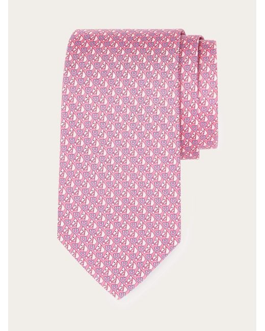 Ferragamo Pink Equestrian Print Silk Tie for men