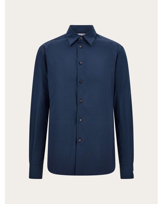 Ferragamo Blue Micro-Patterned Shirt for men