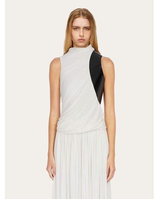 Sleeveless top with leather insert Ferragamo en coloris Natural