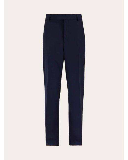 Ferragamo Blue Flat Front Wool Trousers for men