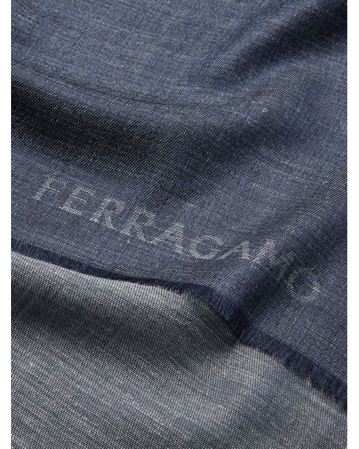 Ferragamo Blue Cashmere-blend Jacquard Scarf for men