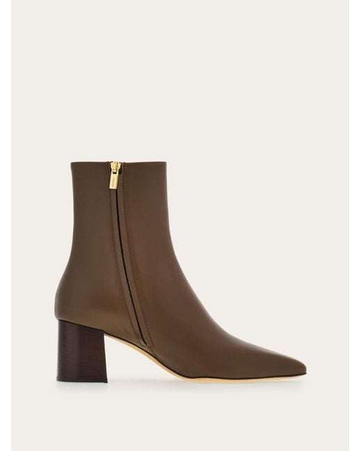 Ferragamo Brown Ankle Boot With Golden Tab
