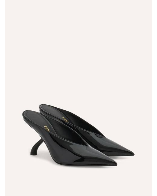 Ferragamo Black S-Shaped Heel Mule