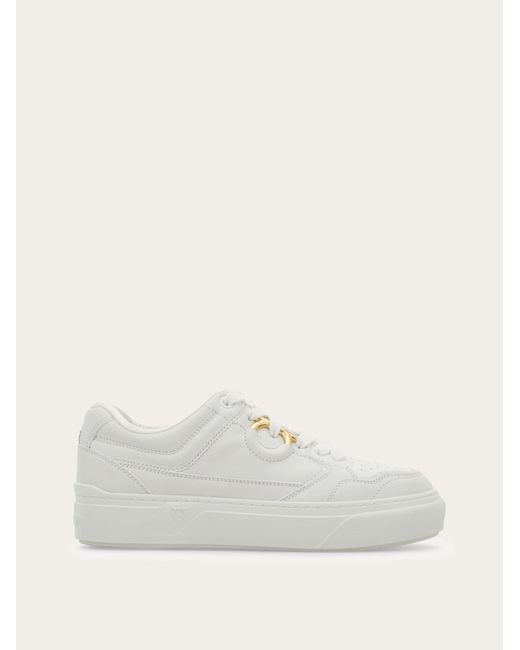 Ferragamo White Gancini Sneaker