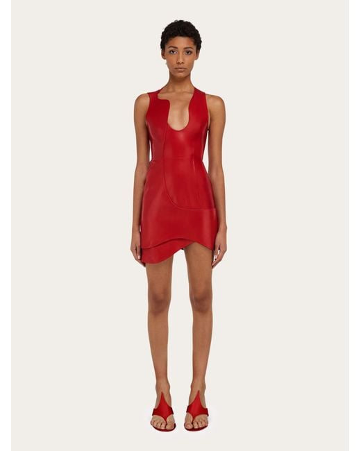 Ferragamo Red Leather Mini Dress