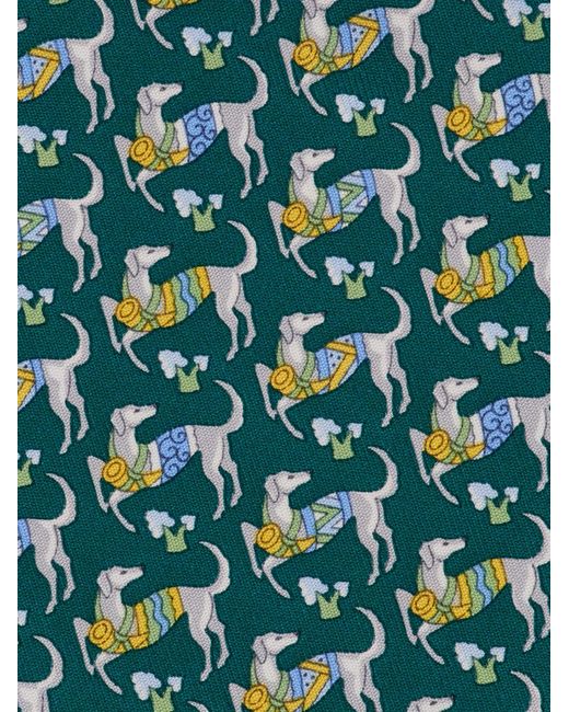 Ferragamo Green Hounds Print Silk Tie for men