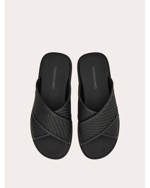 Ferragamo Black Gancini Ornament Sandal for men