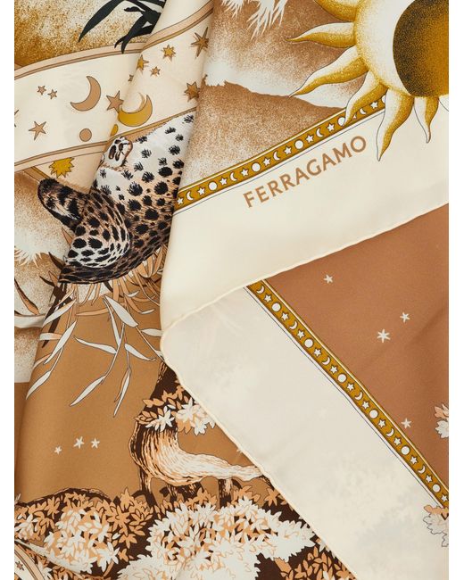 Ferragamo Metallic Day & Night Print Silk Foulard