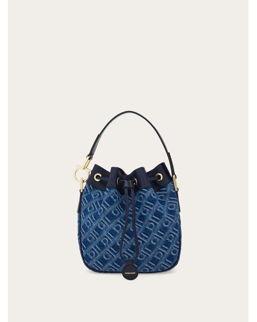 Ferragamo Blue Monogram Bucket Bag