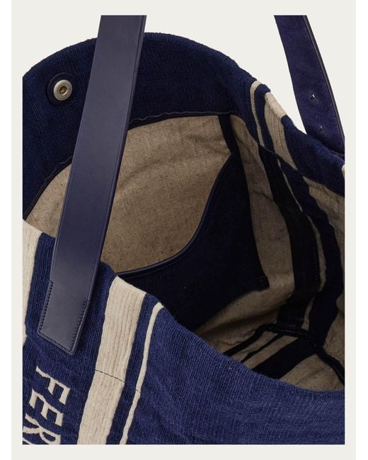 Ferragamo Blue Jacquard Fabric Tote Bag for men