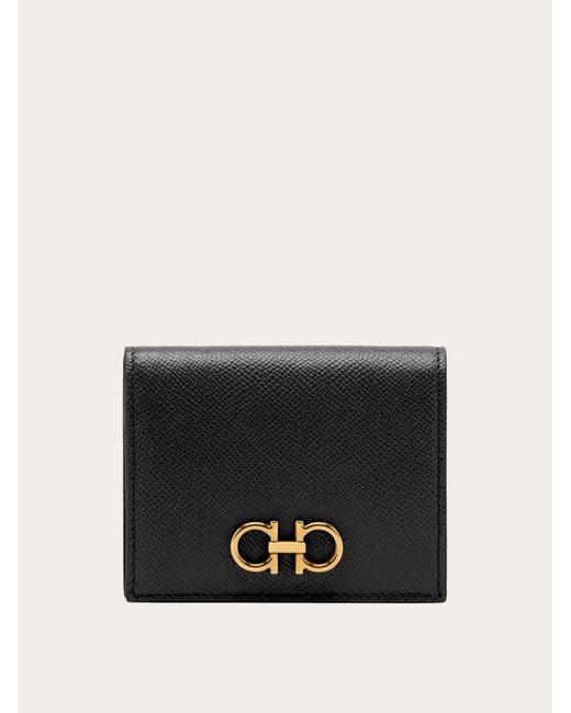 Ferragamo Black Ferragamo Gancini Leather Compact French Wallet
