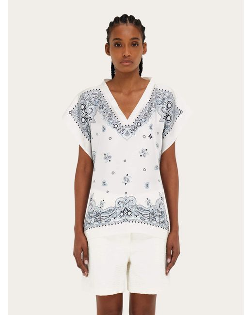 Ferragamo Blue Arabesque Print Poncho