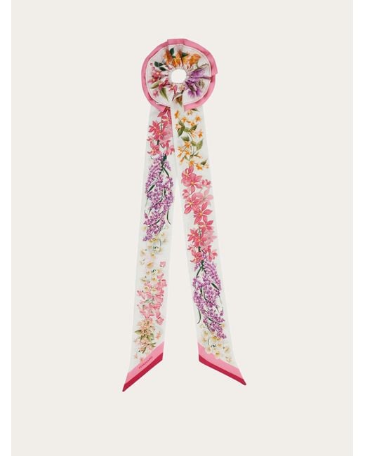 Ferragamo Pink Spring Print Silk Scrunchie With Mini Bandeau